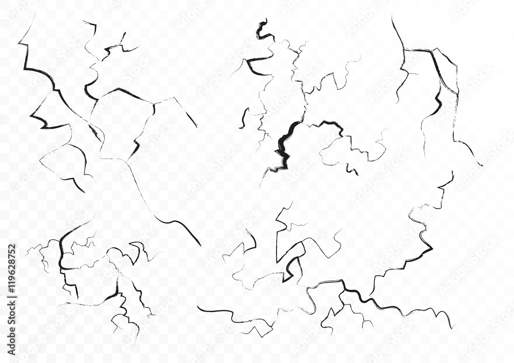 Set of five fractures cracks and clefs isolated in alpha transperant background. Set of five fractures cracks and clefs isolated in alpha transperant background.