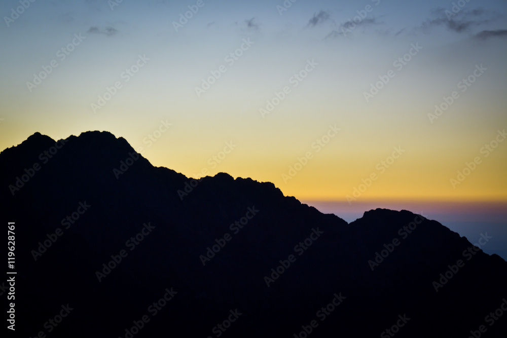 Mountains silhouettes scenery in the evening colors