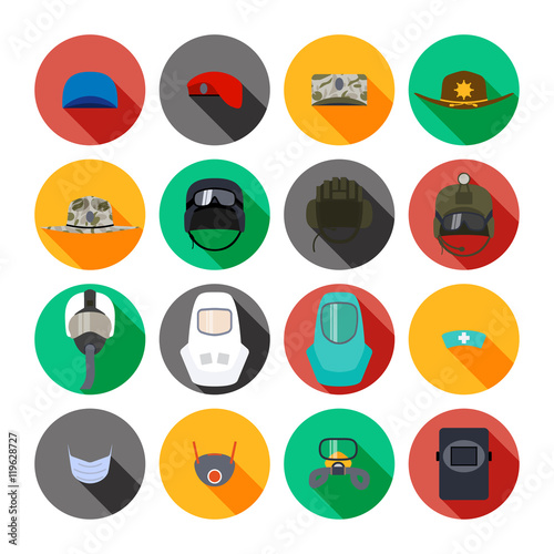 Set of vector icons of hats and masks photo