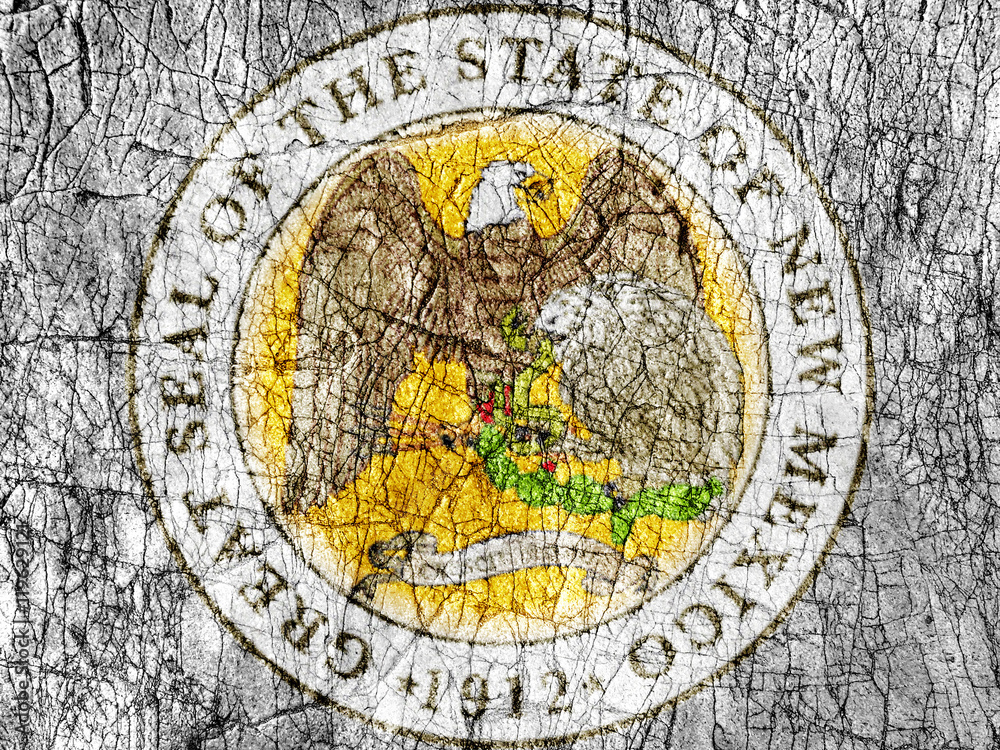 Fototapeta premium Grudge stone painted US New Mexico seal flag