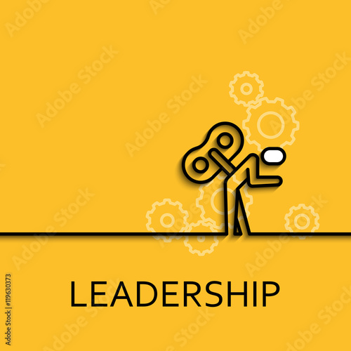 Vector business illustration in linear style with a picture of leadership as key man on yellow background poster or banner template.