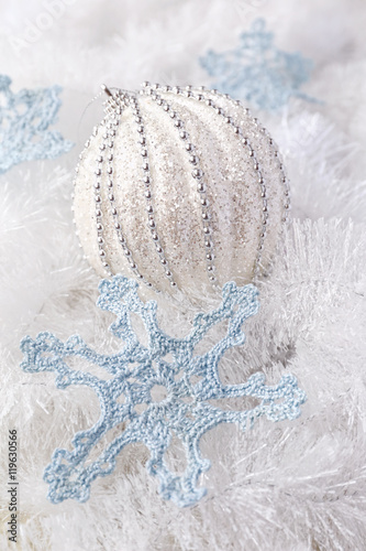 Crochet snowflake and Christmas-tree decorations