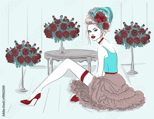 fashion model in flower room