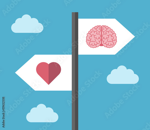 Directions sign, brain heart