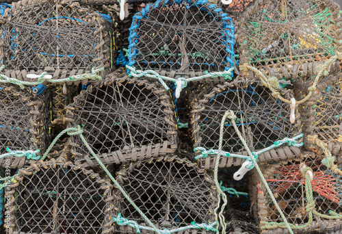 Lobster or crab pots stacked on jetty