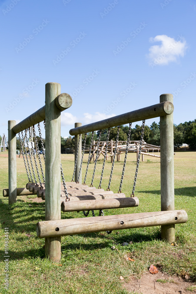 Children wobbly walkway at a play park Children wobbly walkway at a play park