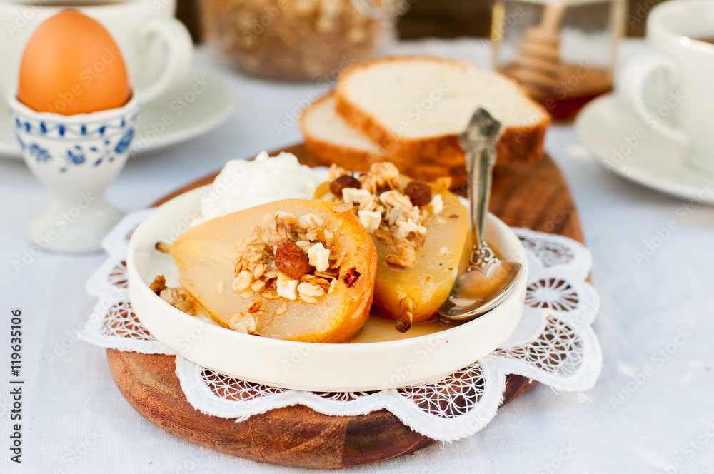 Honey Roast Pears with Granola and Yogurt