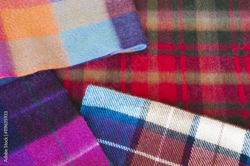 Woolen plaids of traditional scottish colors