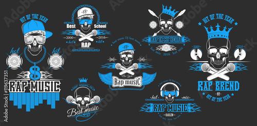 Vector set of logos for rap music style. Logo for t-shirts, musi