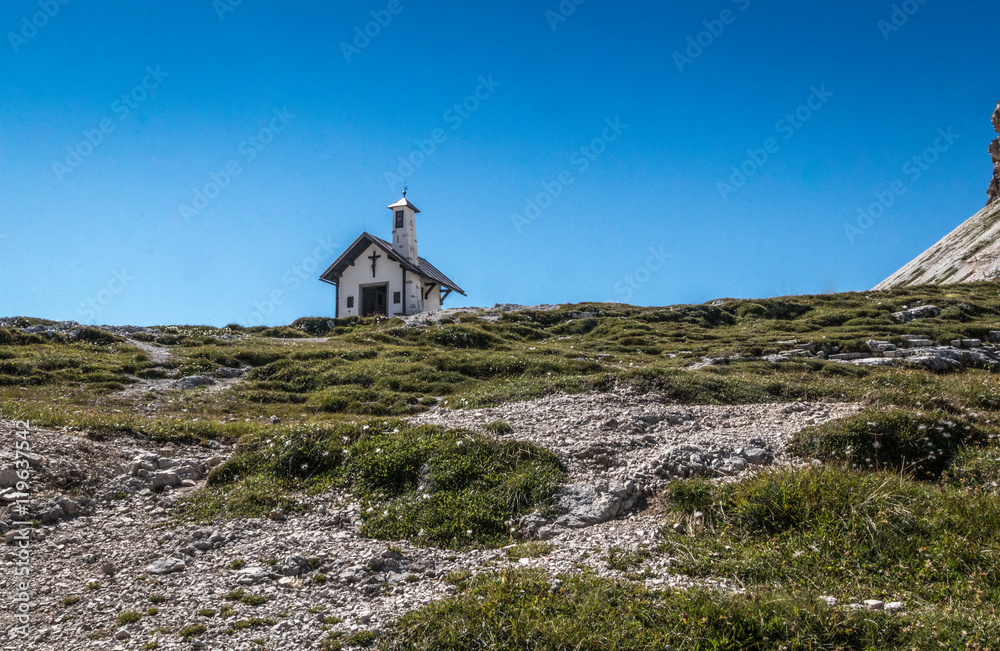 Church in Dolomites mountains Italy