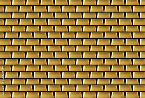 Wall of many gold bars background.