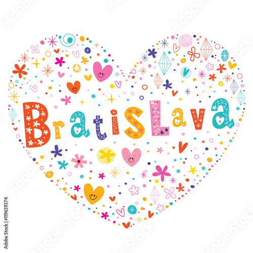 Bratislava the capital of Slovakia heart shaped type lettering vector design