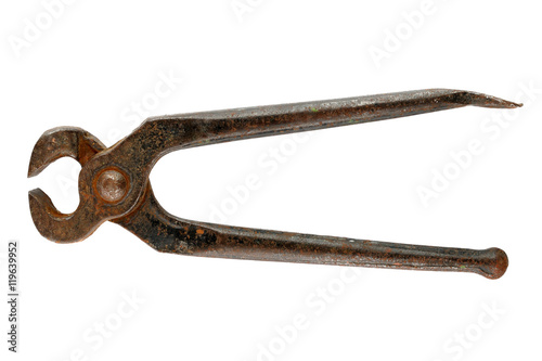 Old rusty pincers isolated on white background