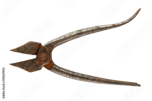 Rusty pliers isolated on white background