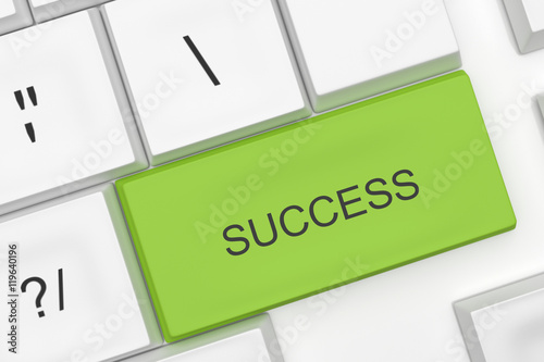 Computer Keyboard With The Word Success On A Green Key As A Hot Button, 3d illustration photo