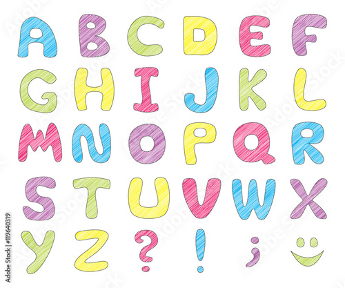 ABC. Colorful kids funny alphabet. Vector