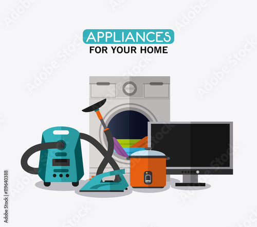 vacuum iron cooker tv washer cloth appliances supplies electronic home icon. Colorful and flat design. Vector illustration