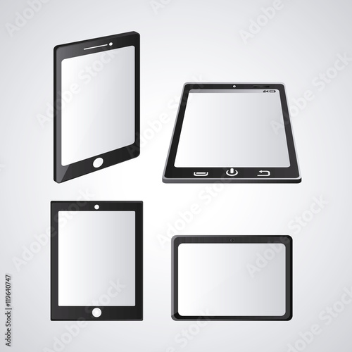 Tablet set black device display gadget technology tool icon. Isolated design. Vector illustration