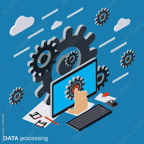 Data processing  cloud computing  network flat isometric vector concept illustration