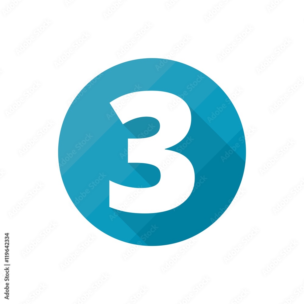 Number symbol 3, Flat icons set with long shadow Number symbol 3, Flat icons set with long shadow