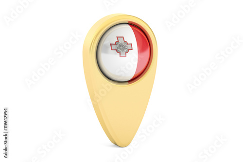 map pointer with flag of Malta, 3D rendering
