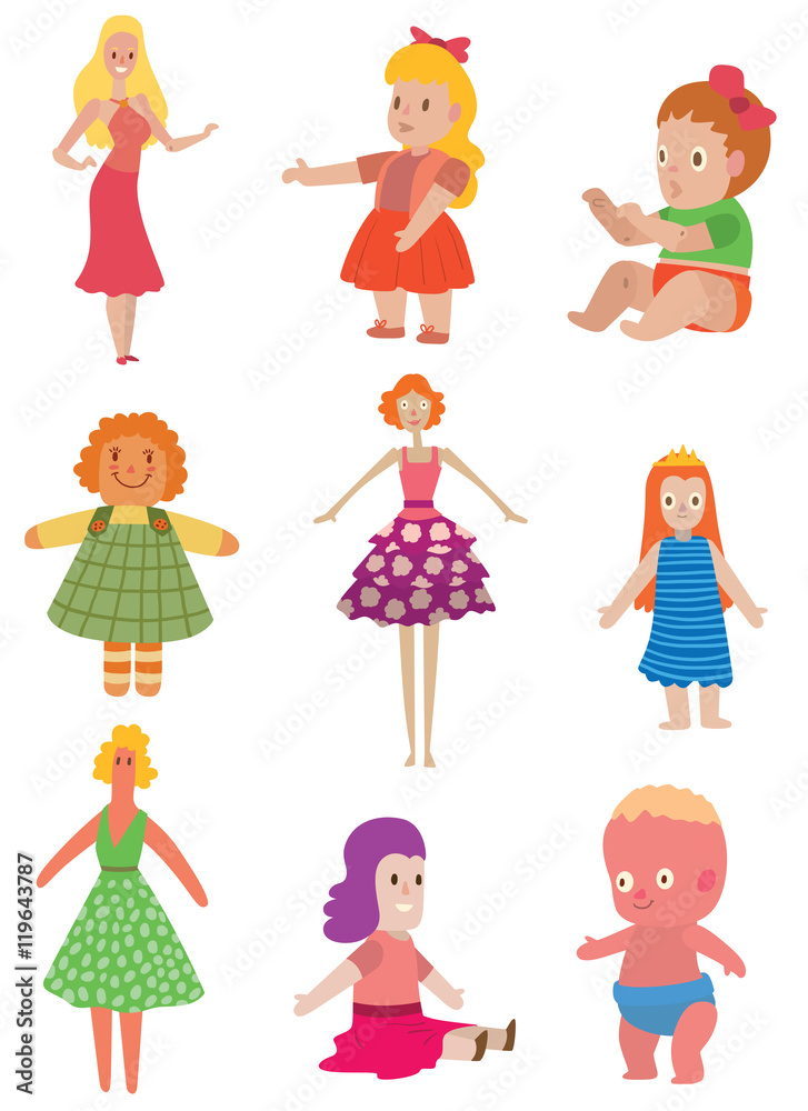 Dolls toys vector set. Dolls toys vector set.
