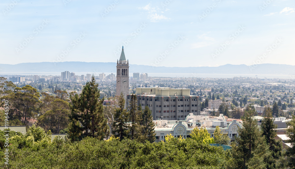 Berkeley University with clock tower and city view.