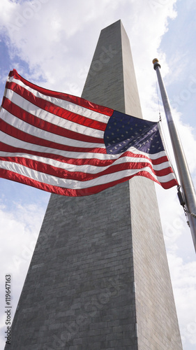 Washington Monument with Dramatic Flag