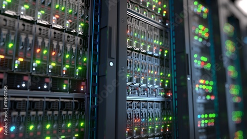Server in datacenter. Cloud computing data storage 3d rendering photo