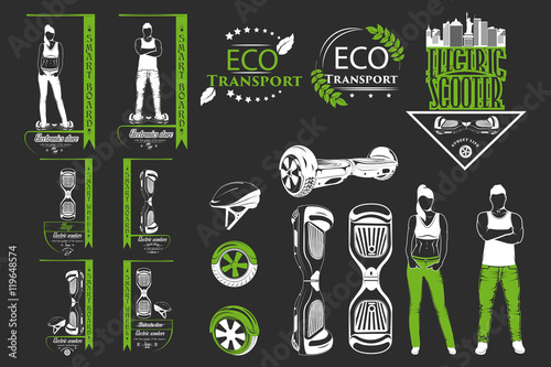 Set Vector Emblems, Logos and Labels Electric Scooter