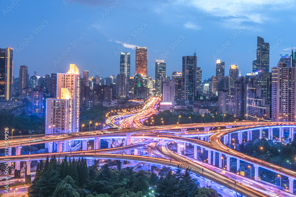 Obraz premium Aerial View of Shanghai overpass at Night
