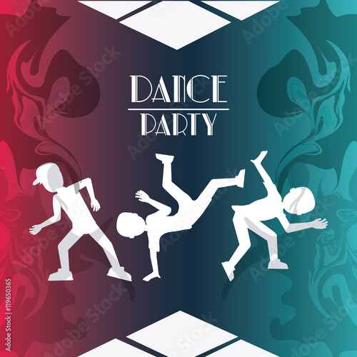 boys cartoons avatar dancer dance studio academy advertising icon. Silhouette design. Splash background. Vector illustration