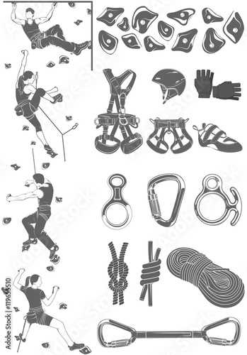 The set of attributes of equipment for climbing, silhouettes the © marinashevchenko