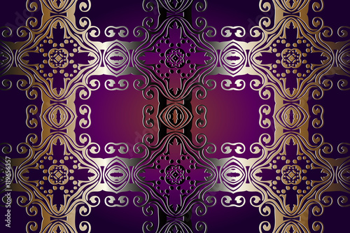 Abstract colored symmetrical pattern of decorative elements geometric figures on a red burgundy background