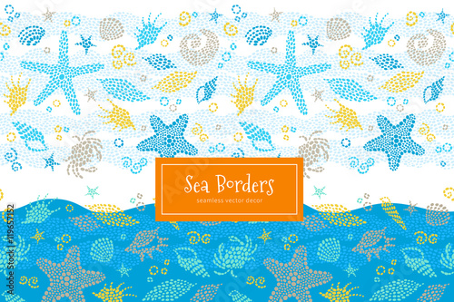 Vector seamless border with sea elements.