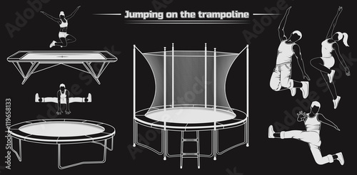 Set of silhouettes of people jumping on the trampoline. Vector i