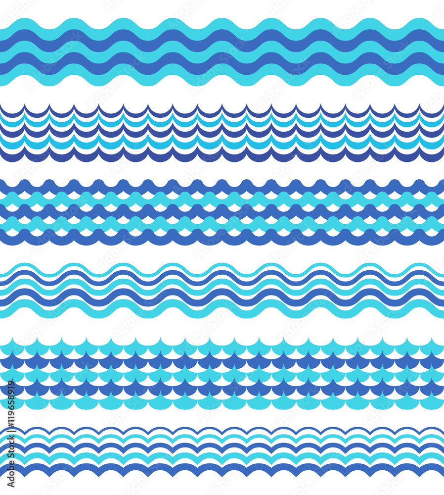 Set of sea waves borders isolated on white Set of sea waves borders isolated on white