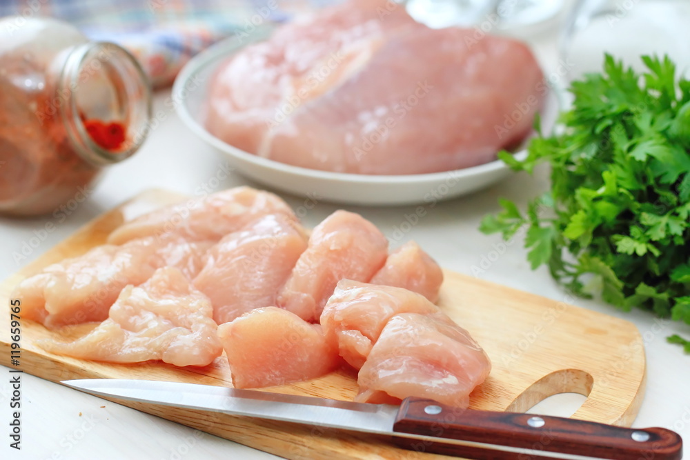 Raw chicken prepared for cook