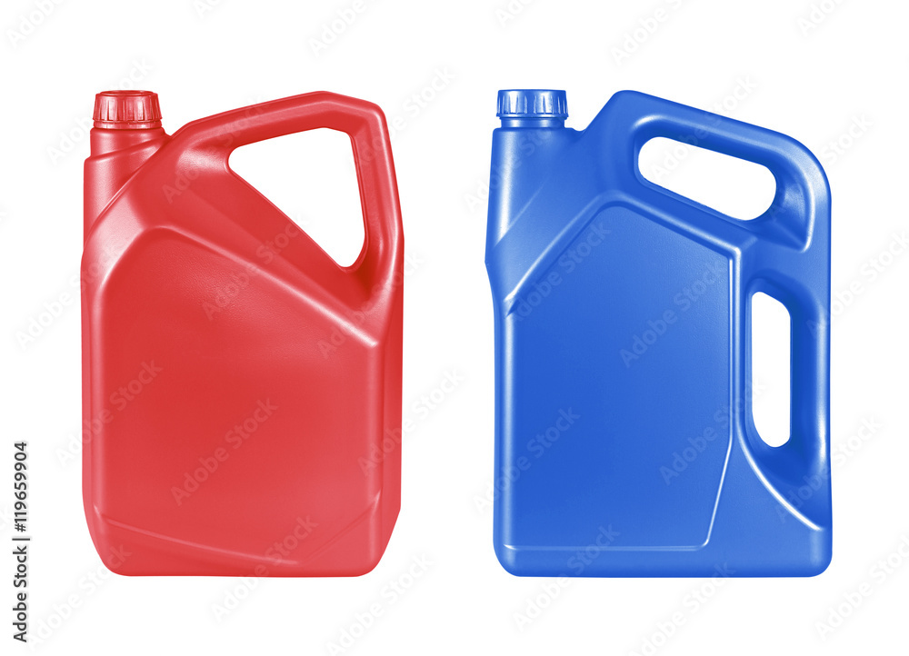 red and blue gallon canister with engine oil isolated on white b red and blue gallon canister with engine oil isolated on white b