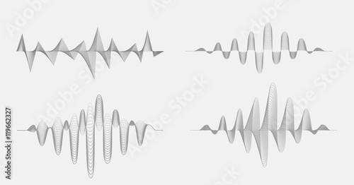 Vector halftone sound waves set. Music Digital Equalizer.