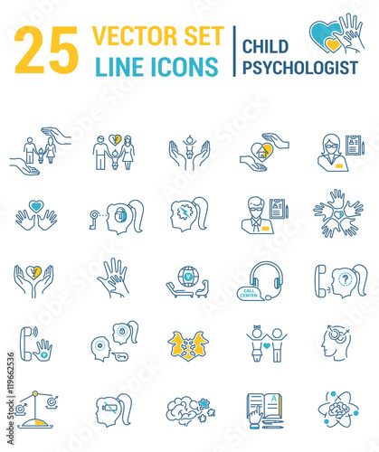 Set vector line icons in flat design with psychological help for © marinashevchenko