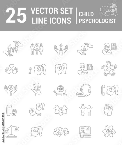 Set vector line icons in flat design with psychological help for