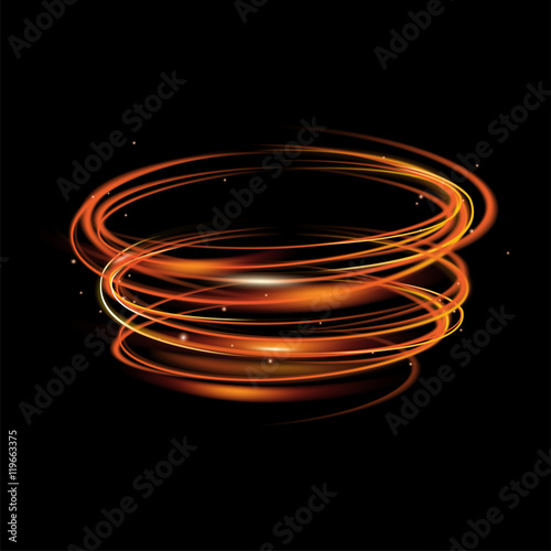 Vector fire light blurry circles at motion. Vector swirl trail