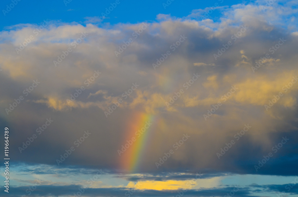Nature cloudscape with blue sky and white cloud with  and rainbow