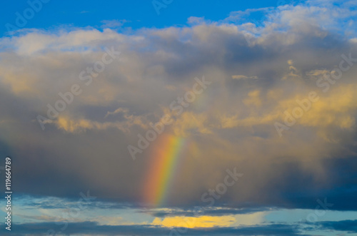 Nature cloudscape with blue sky and white cloud with  and rainbow © thongsan
