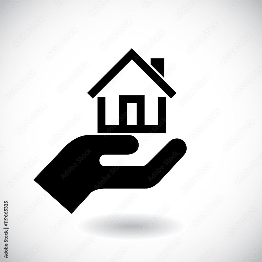 Home on the hand vector icon. Vector illustration