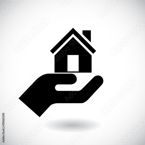 Home on the hand vector icon. Vector illustration