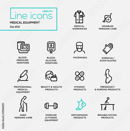 Medical Equipment - line design pictograms set