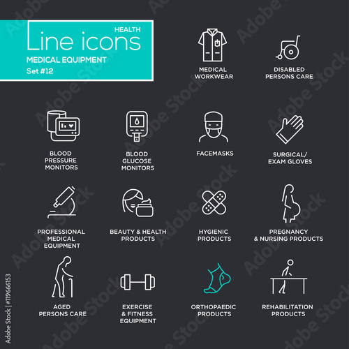 Medical Equipment - line design pictograms set
