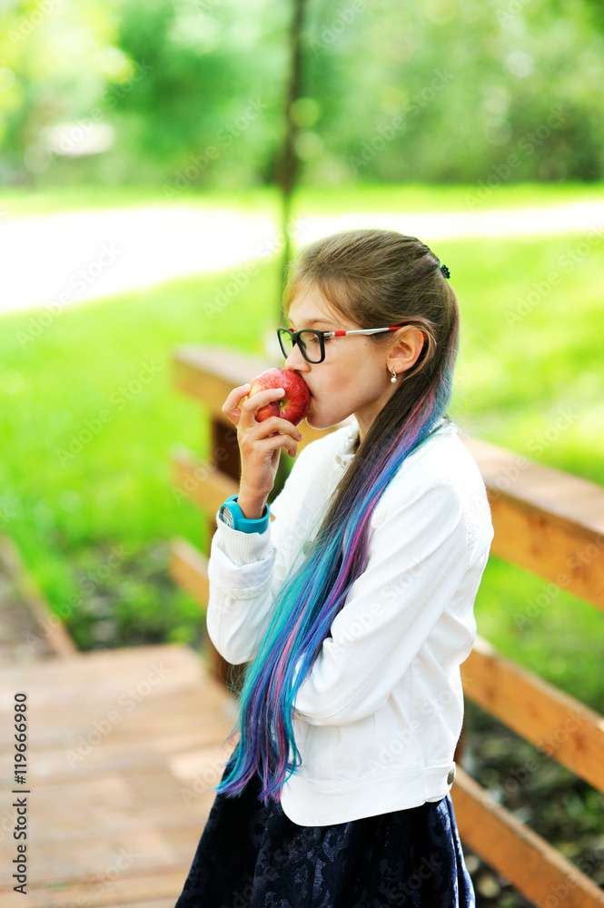 Fototapeta premium Happy beauty kid schoolgirl